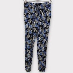 Shosho Blue Black & White Tropical Palm Leaf Print Jogger Pants Size Medium
